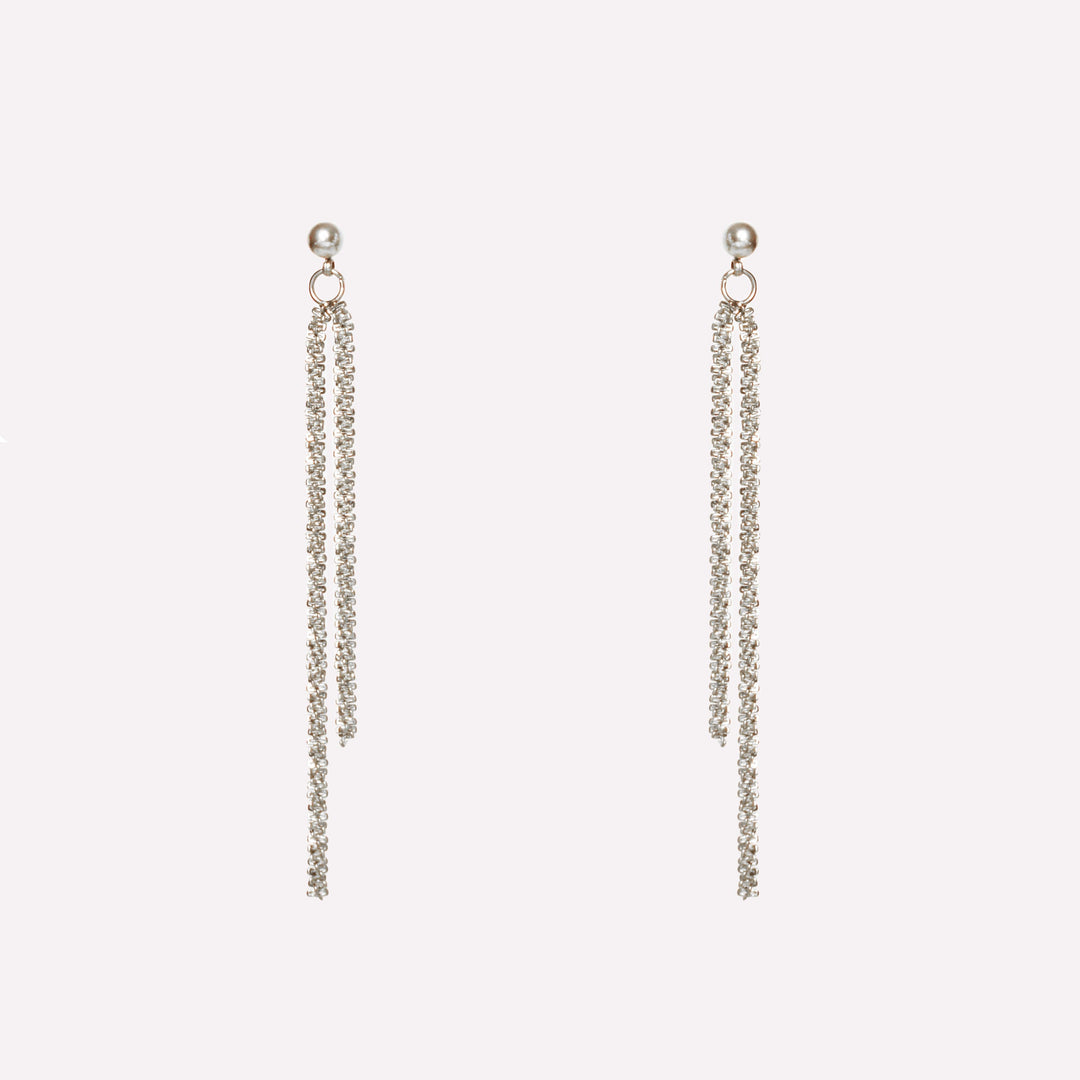 Asymmetric double chain dangle clip on earrings in silver