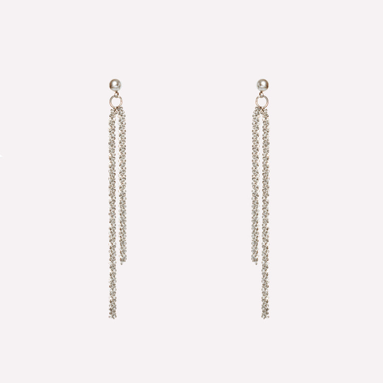 Asymmetric double chain dangle clip on earrings in silver