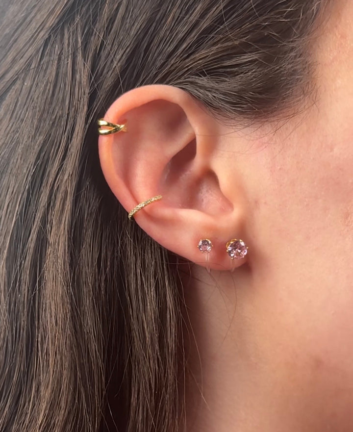 SMALL PINK RHINESTONE STUD CLIP-ON EARRINGS IN ROSE GOLD