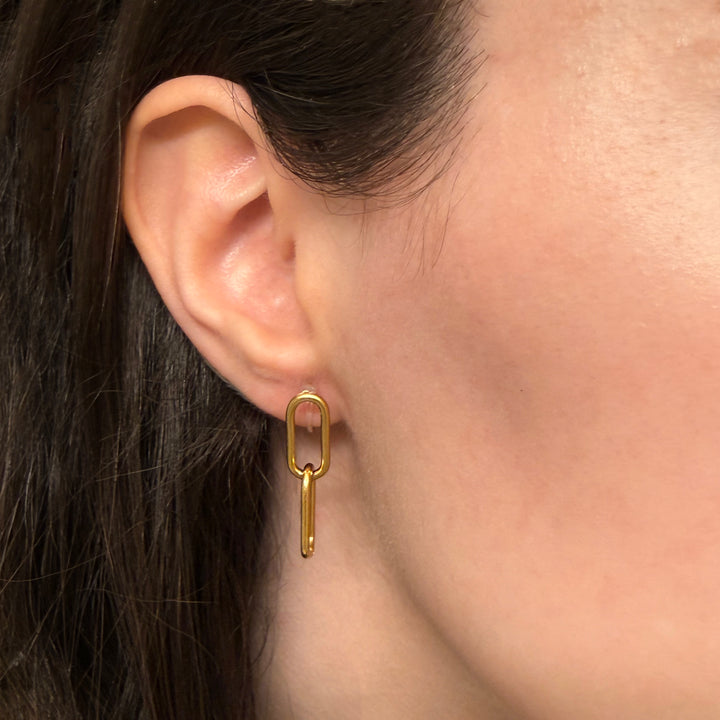 DOUBLE LINK DANGLE EARRINGS IN GOLD