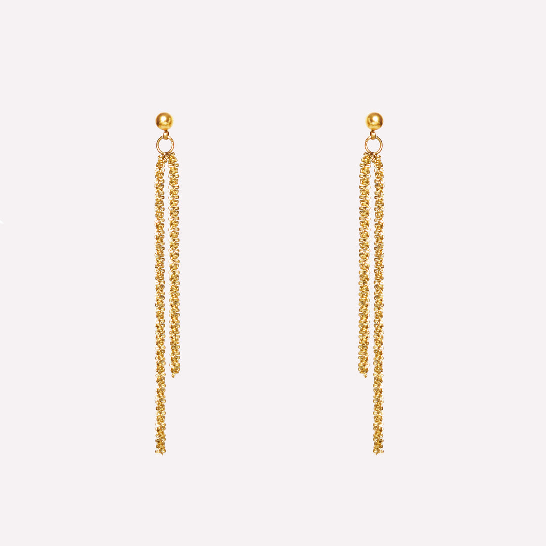 Asymmetric double chain dangle clip on earrings in gold