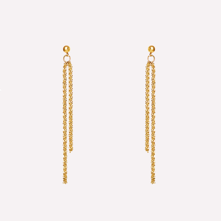 Asymmetric double chain dangle clip on earrings in gold