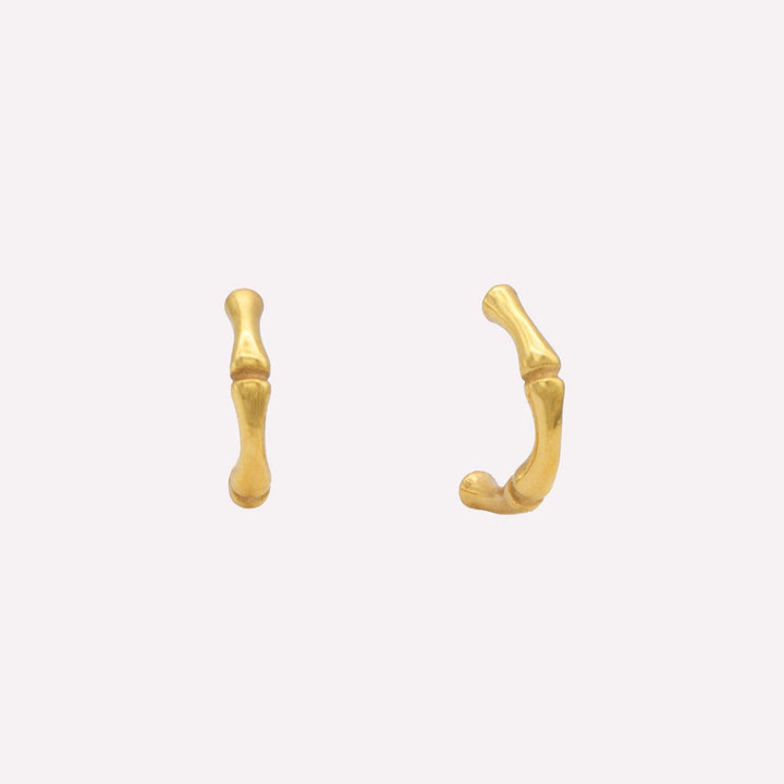 Bamboo huggie hoop clip on earrings in gold