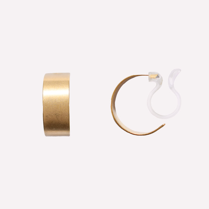 BRUSHED FINISH BOLD HUGGIE HOOP CLIP-ON EARRINGS IN GOLD