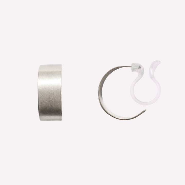 BRUSHED FINISH BOLD HUGGIE HOOP CLIP-ON EARRINGS IN SILVER