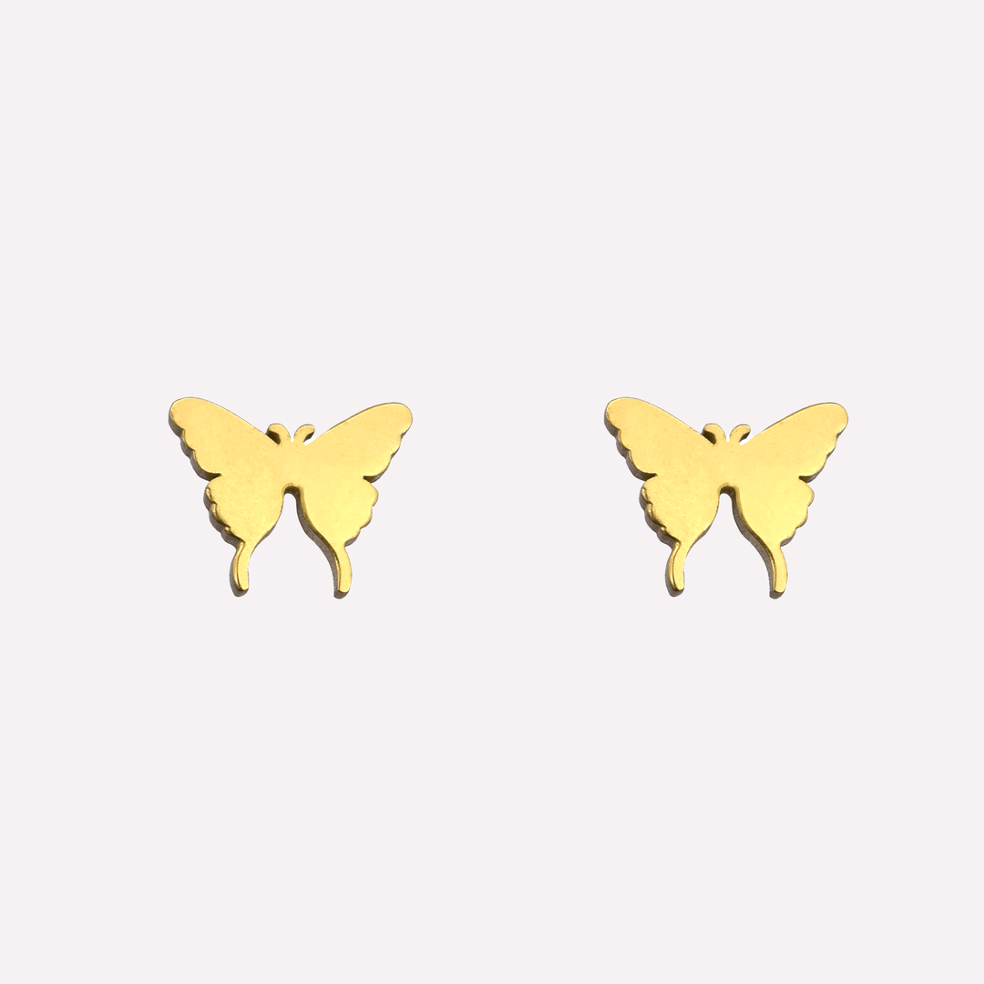 Butterfly stud clip on earrings in gold