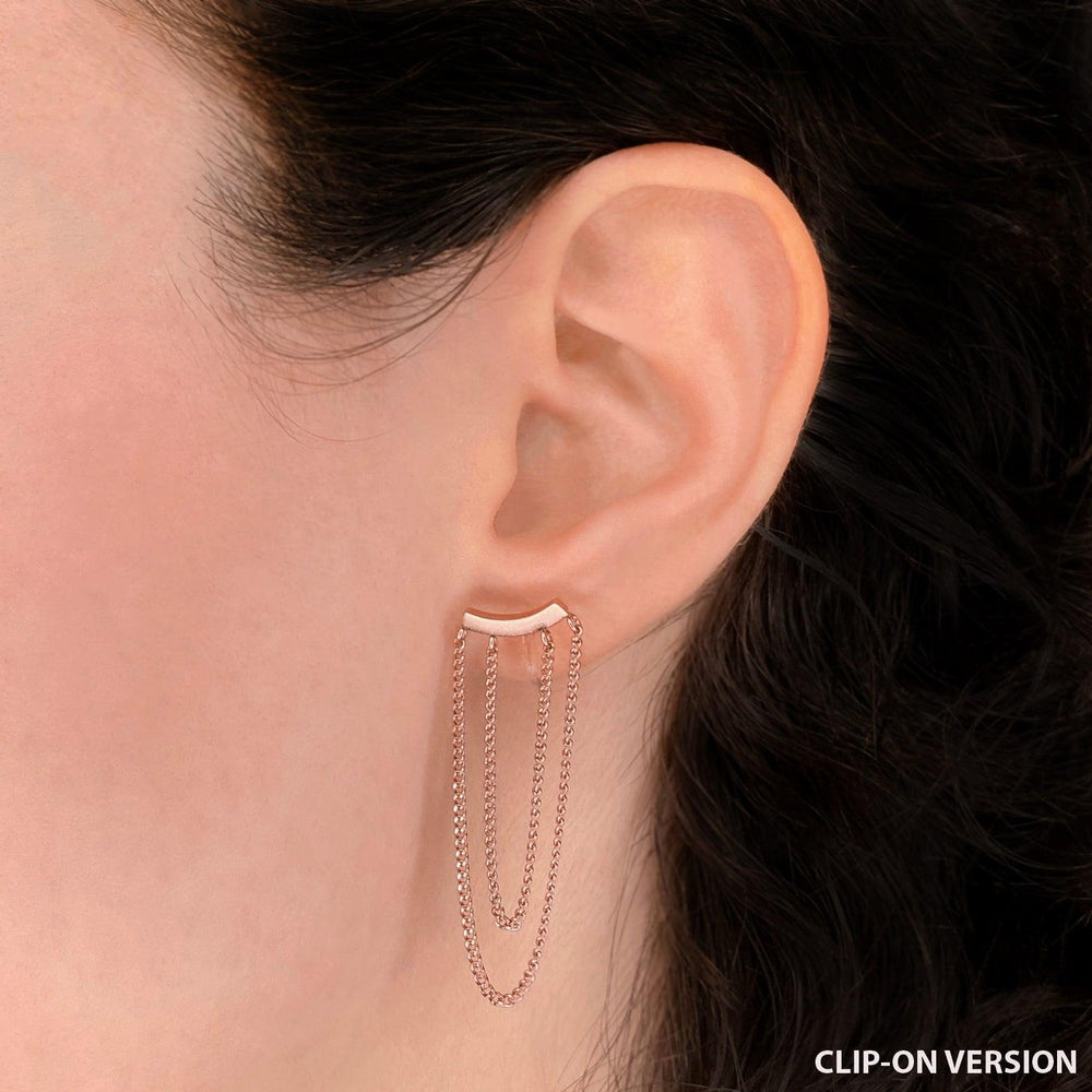 Chain dangle clip on earrings in rose gold