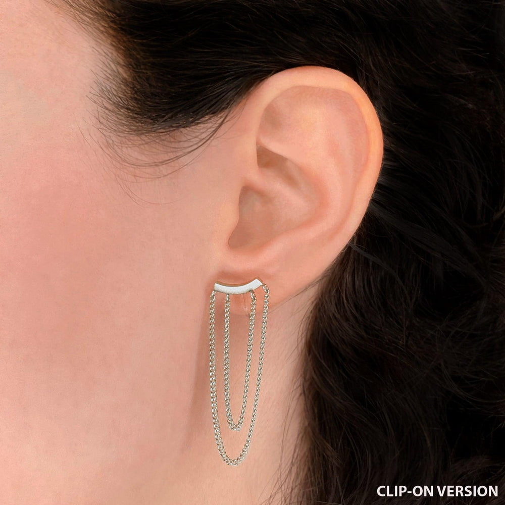 Chain dangle clip on earrings in silver