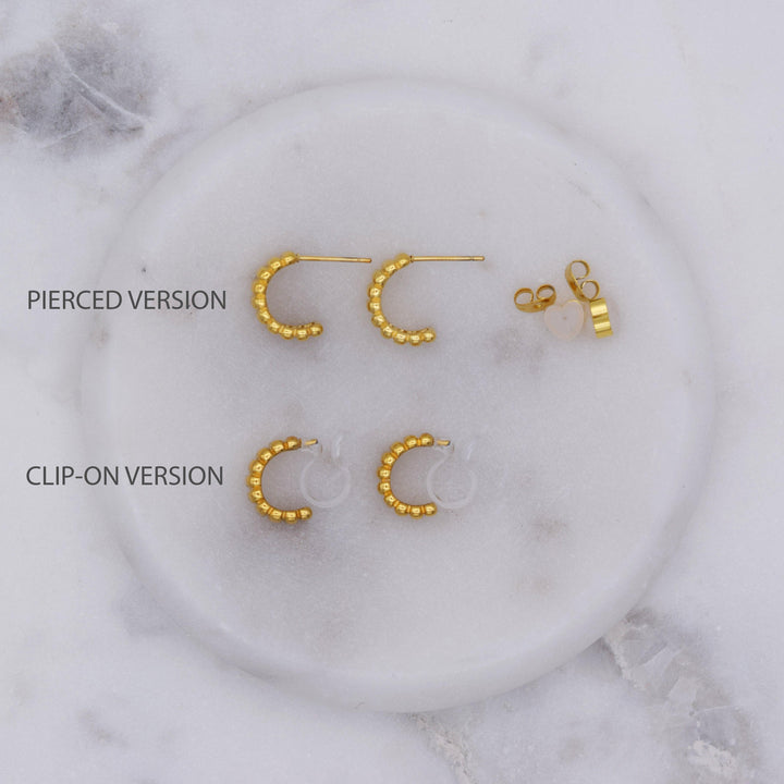 Chunky bar huggie hoop clip on earrings in gold and hypoallergenic pierced chunky hoop earrings