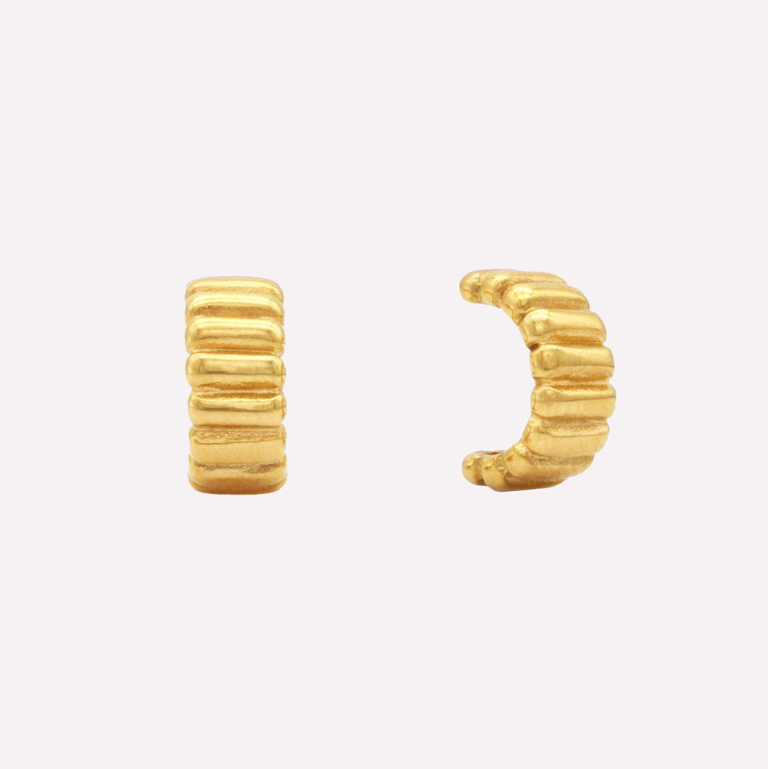 Chunky bar huggie hoop clip on earrings in gold