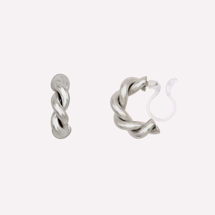 Comfortable clip-on earrings chunky hoops twist silver