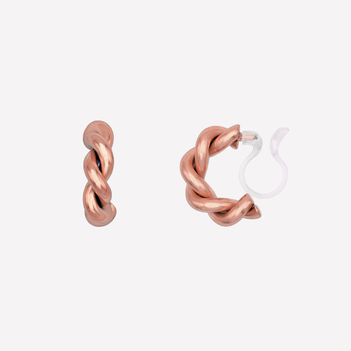 CHUNKY TWIST HUGGIE HOOP CLIP-ON EARRINGS IN ROSE GOLD