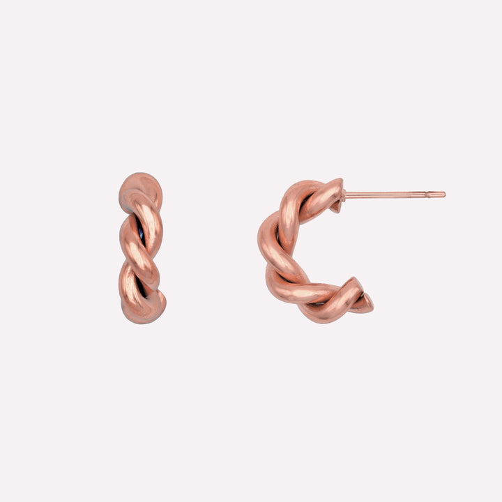 CHUNKY TWIST HUGGIE HOOP EARRINGS IN ROSE GOLD