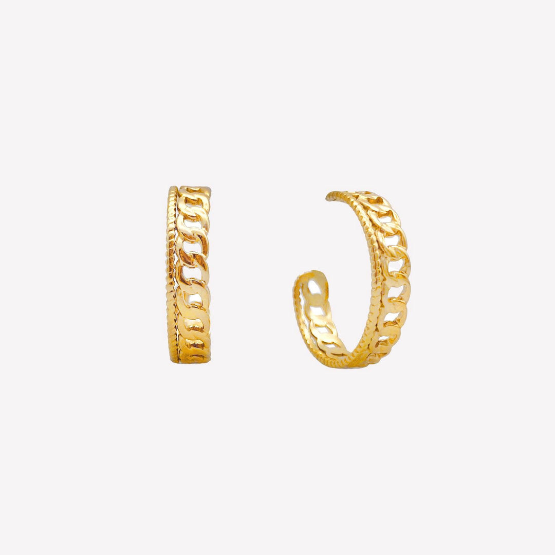 Cuban chain hoop clip on earrings in gold