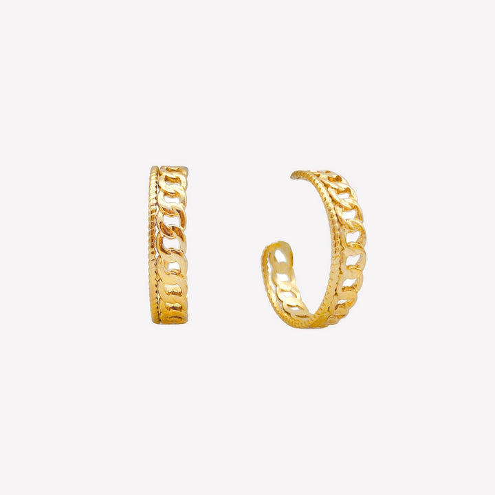 Cuban chain hoop clip on earrings in gold