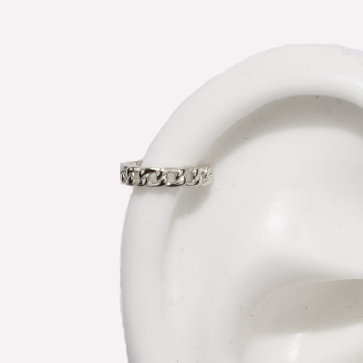 CUBAN CHAIN HELIX EAR CUFF CLIP-ON EARRINGS IN SILVER