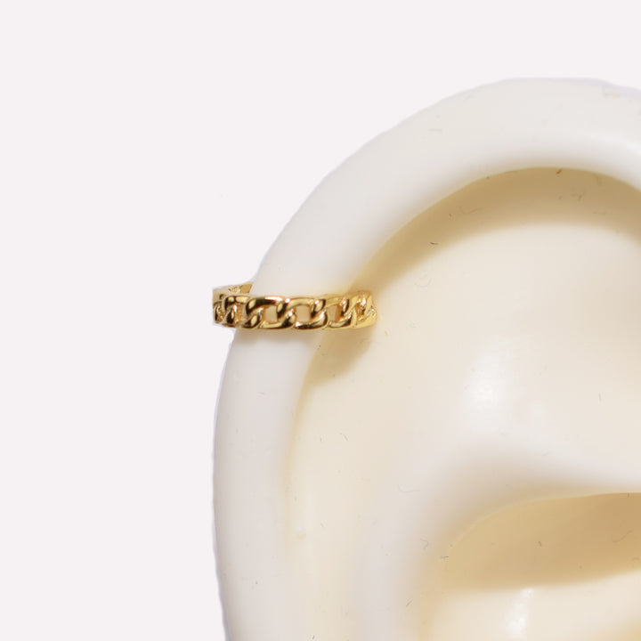 CUBAN CHAIN HELIX EAR CUFF CLIP-ON EARRINGS IN GOLD