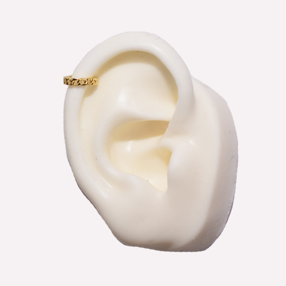 CUBAN CHAIN HELIX EAR CUFF CLIP-ON EARRINGS IN GOLD