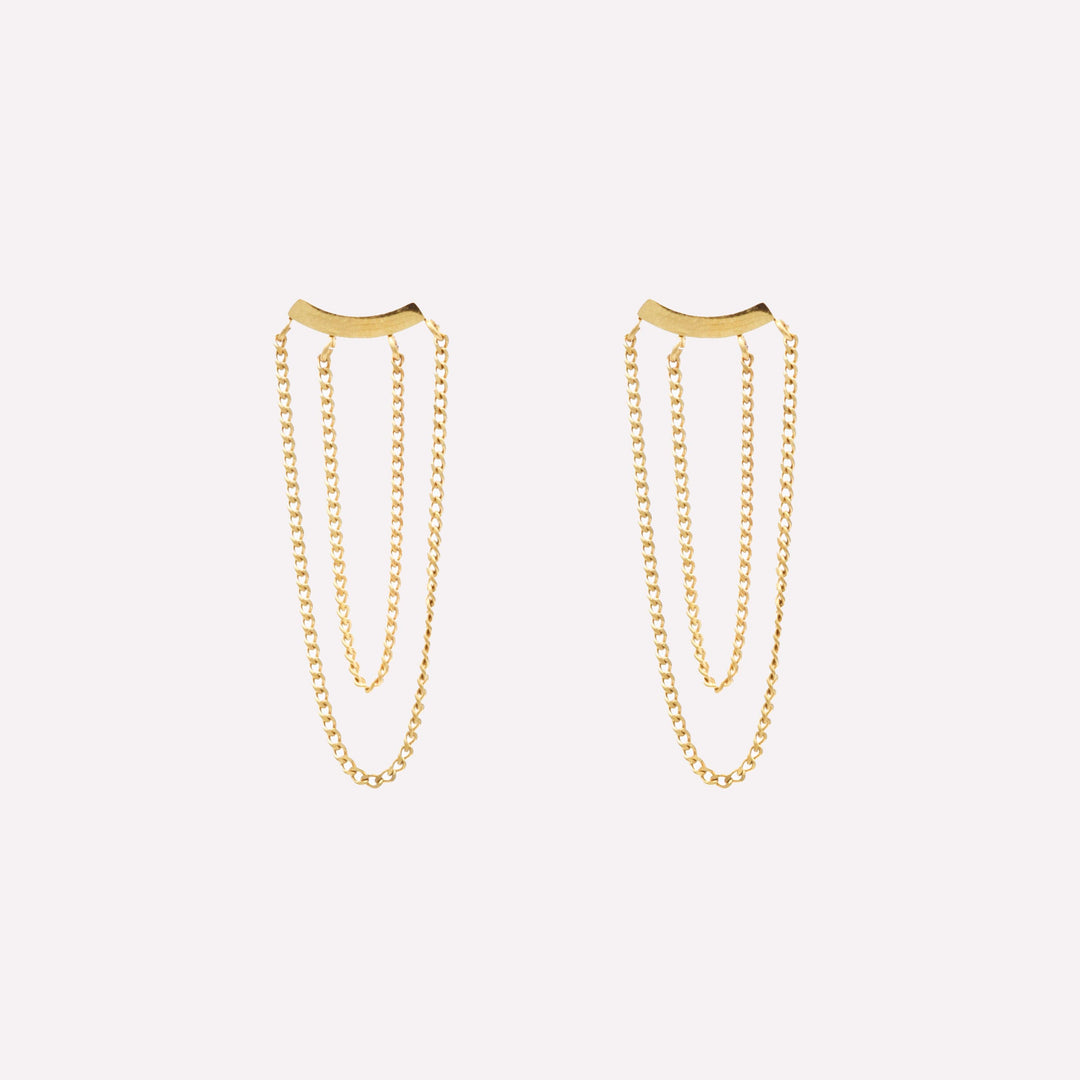 Double chain dangle clip on earrings in gold