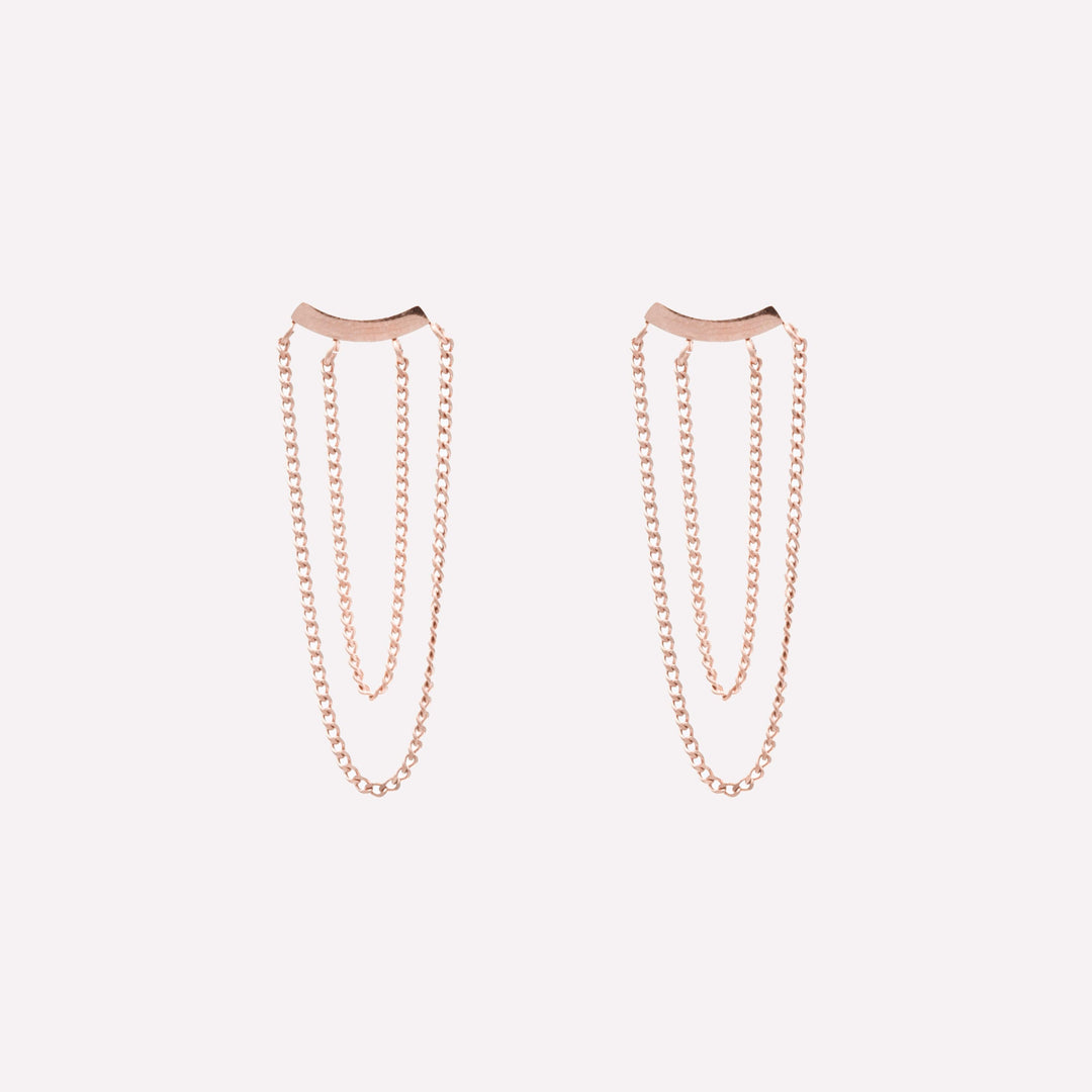 Double chain dangle clip on earrings in rose gold