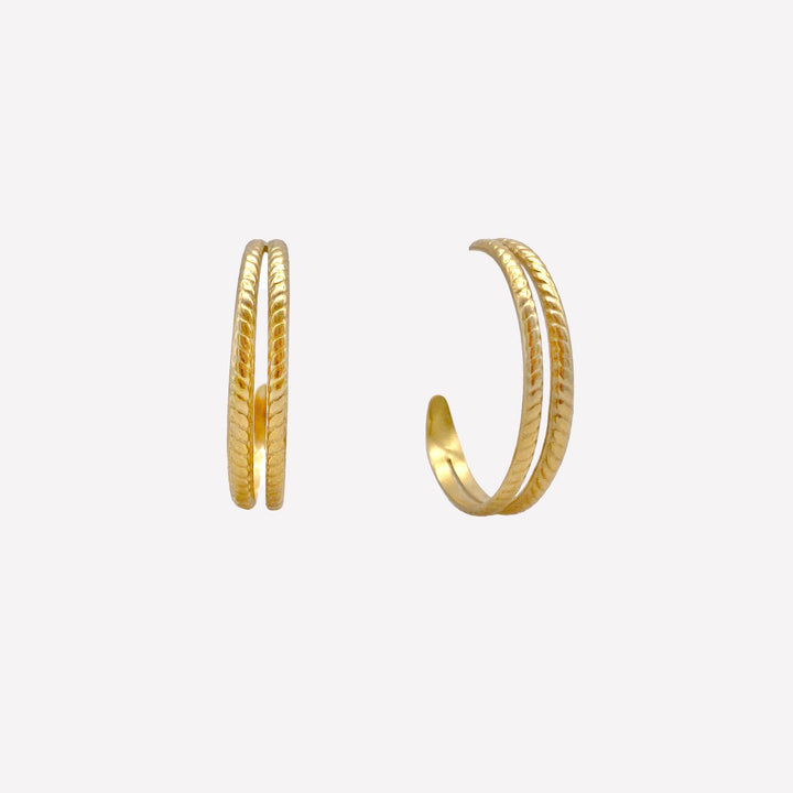 Double hoop clip on earrings in gold