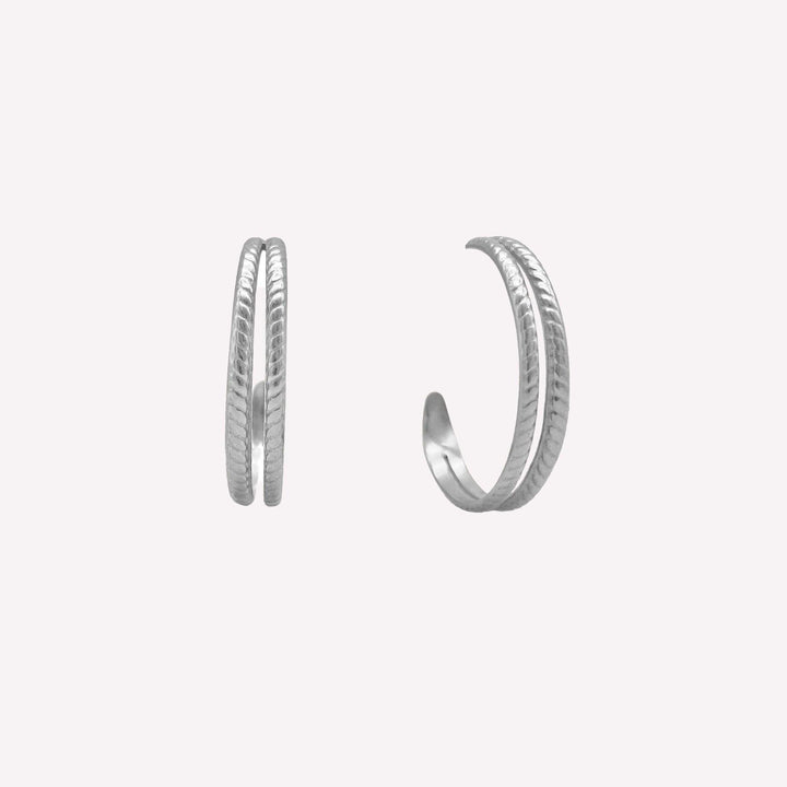 Double hoop clip on earrings in silver
