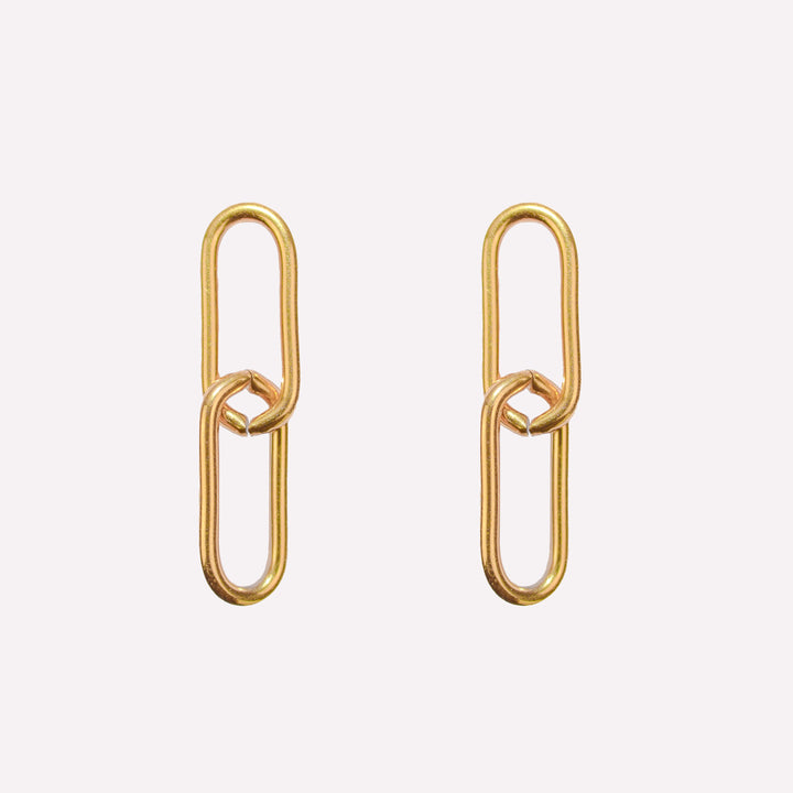 DOUBLE LINK DANGLE EARRINGS IN GOLD