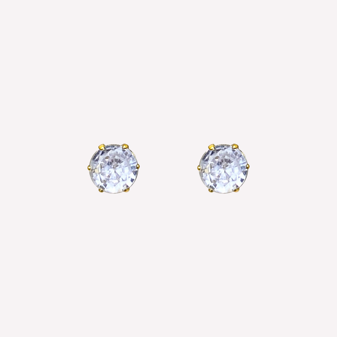 Small round rhinestone stud clip on earrings in gold with cubic zirconia stones
