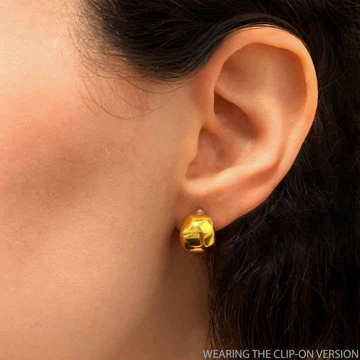 Geometric huggie hoop clip on earrings in gold