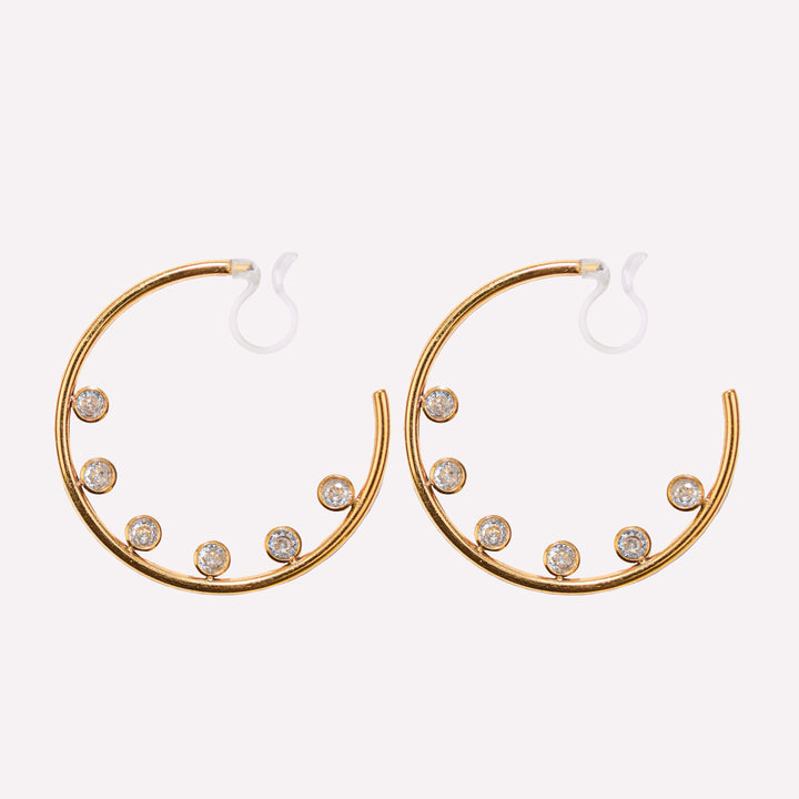 MEDIUM+ GLAM CZ HOOP CLIP-ON EARRINGS IN GOLD