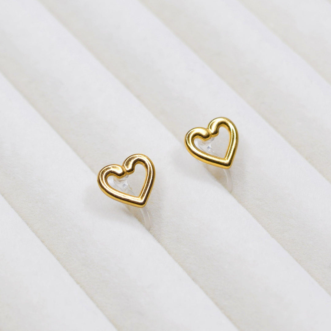 Heart stud clip on earrings in gold