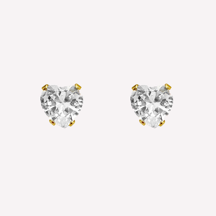 Heart rhinestone cubic zirconia stud clip on earrings in gold
