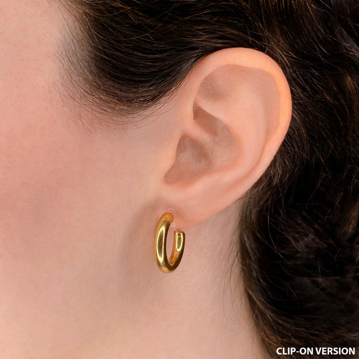hollow chunky huggie hoop clip on earrings in gold
