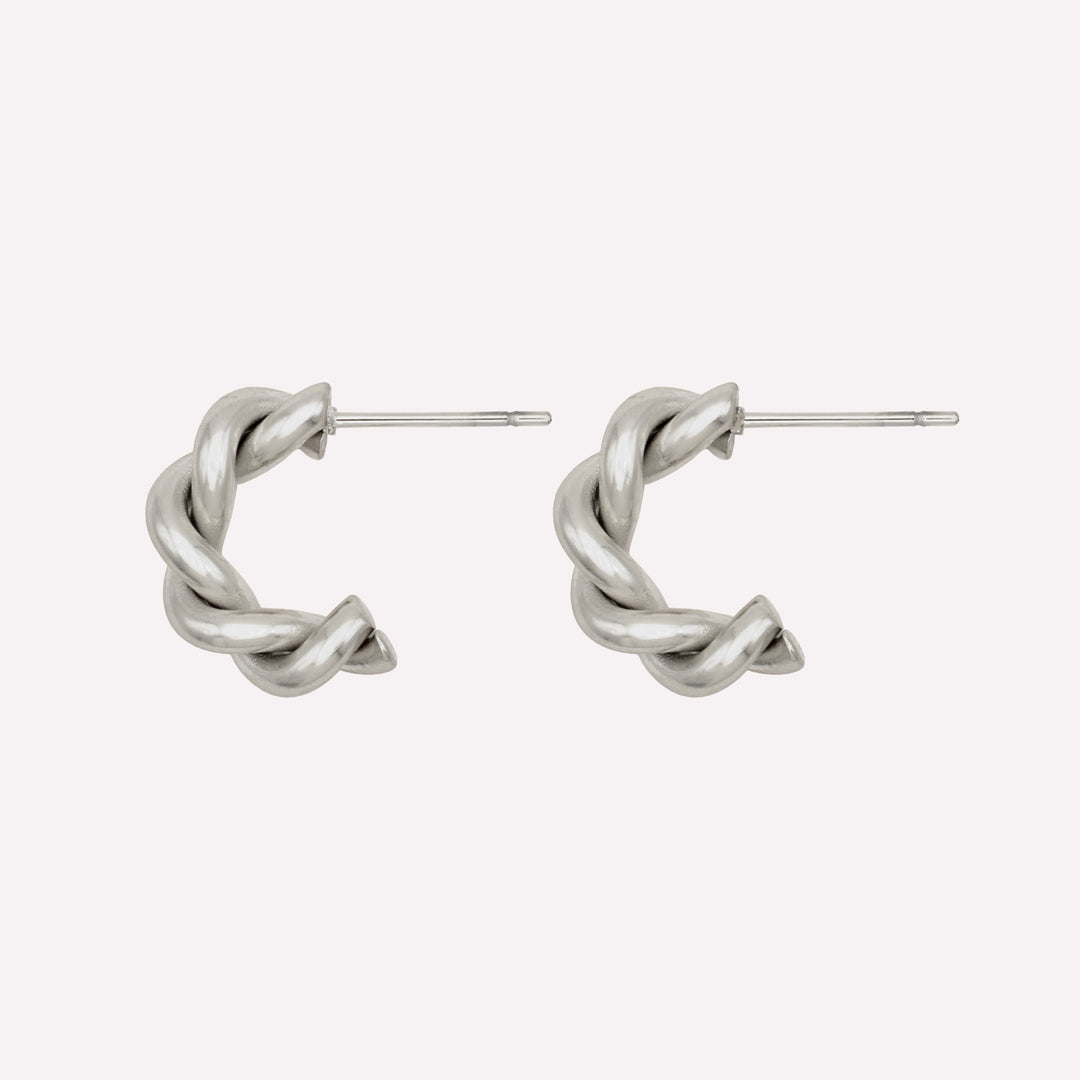 CHUNKY TWIST HUGGIE HOOP EARRINGS IN SILVER