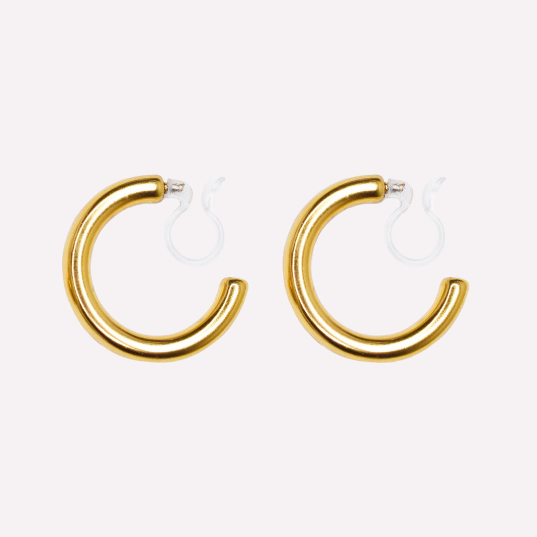 Hollow chunky small clip on hoop earrings in gold