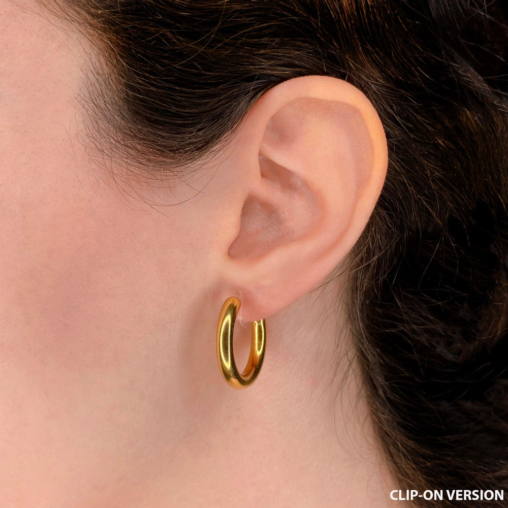 Hollow chunky small hoop clip on earrings in gold