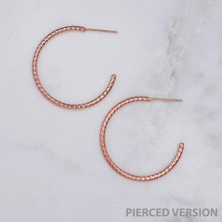 Hypoallergenic medium textured hoops in rose gold