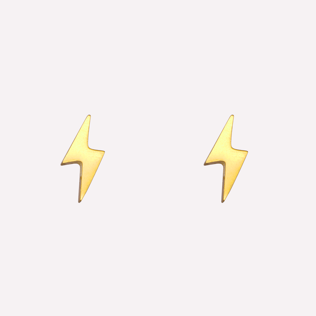 Lightning bolt stud clip on earrings in gold