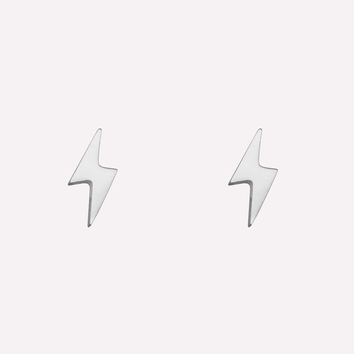 Lightning bolt stud clip on earrings in silver