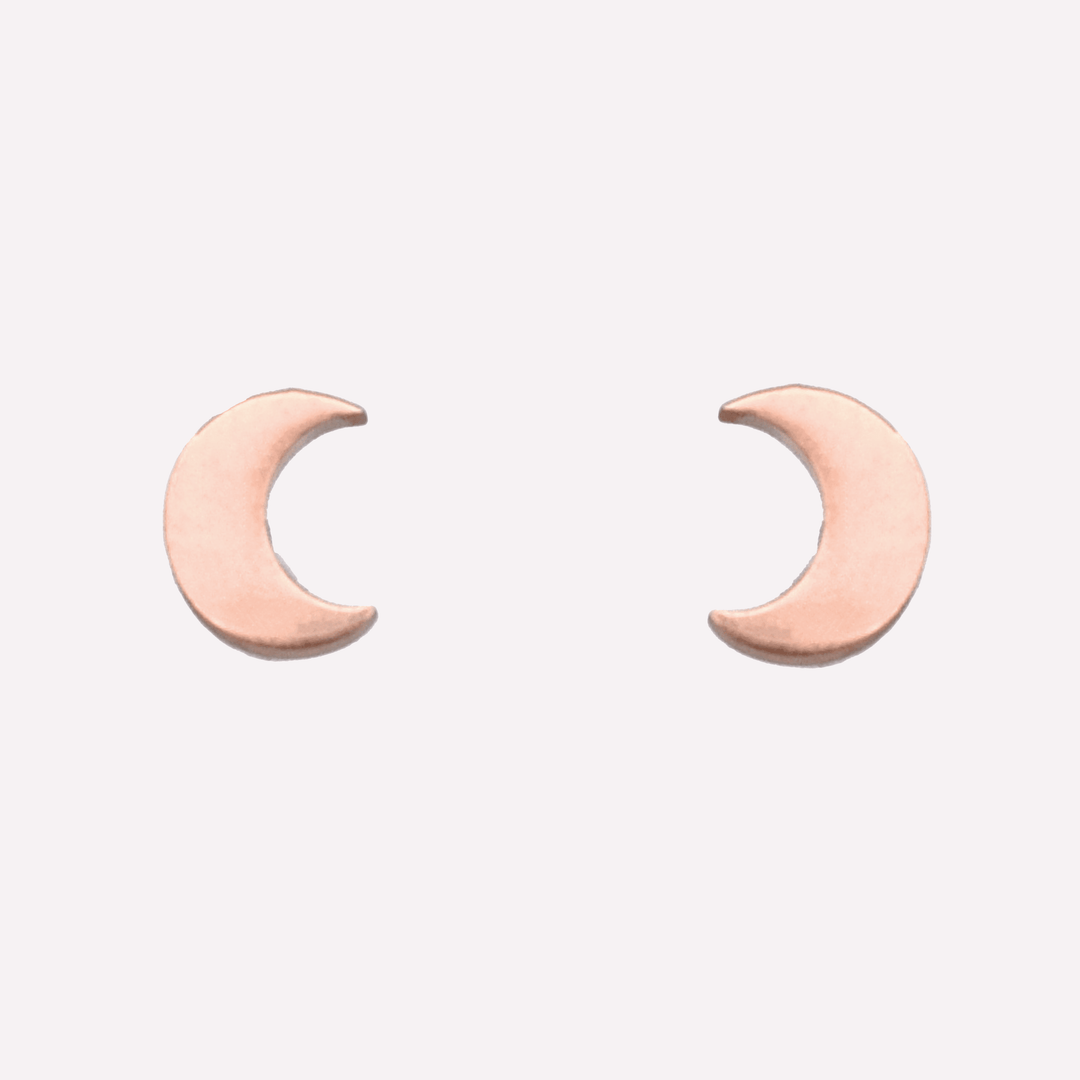 Moon stud clip on earrings in rose gold