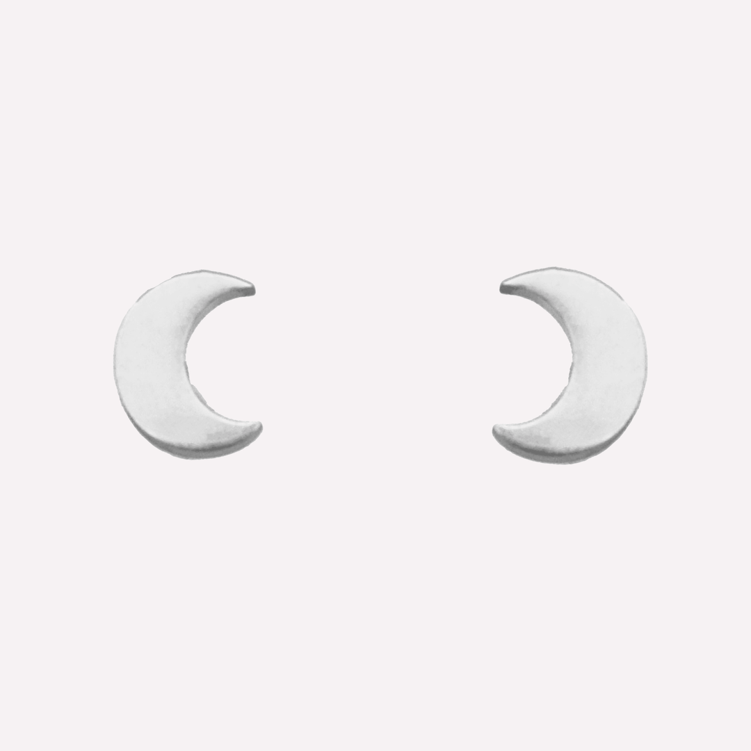 Moon stud clip on earrings in silver