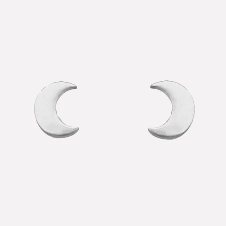 Moon stud clip on earrings in silver