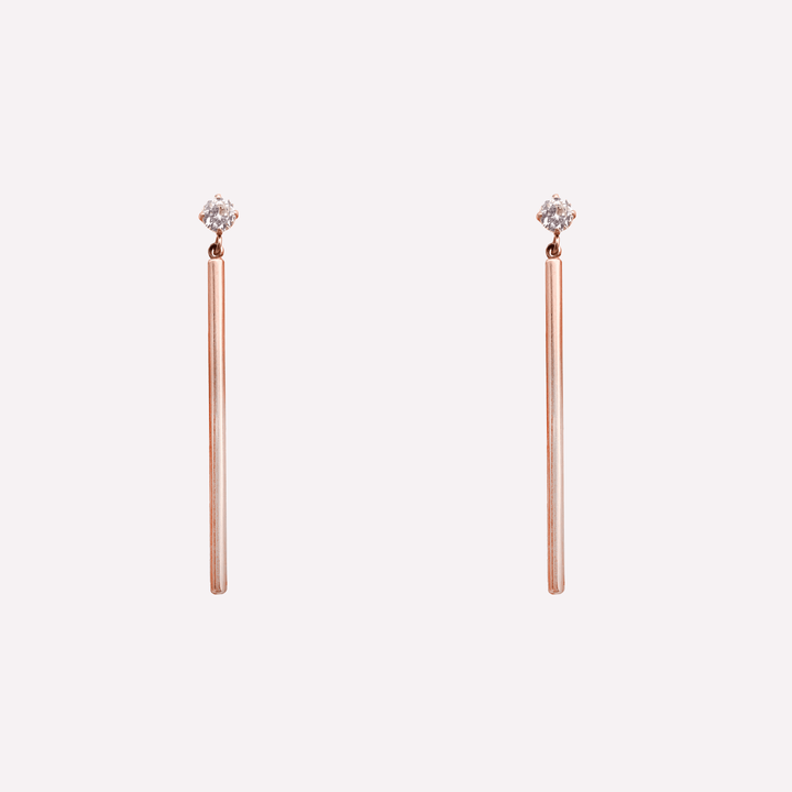 Cubic zirconia stone rhinestone dangle clip on earrings in rose gold