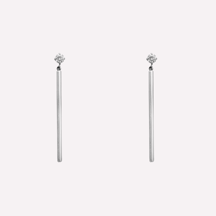 Cubic zirconia stone rhinestone dangle clip on earrings in silver