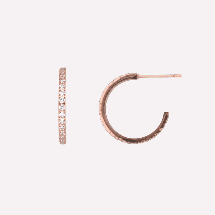 PAVE CUBIC ZIRCONIA HOOP EARRINGS IN ROSE GOLD