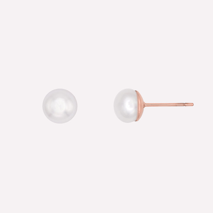 Pearl stud earrings hypoallergenic waterproof freshwater rose gold