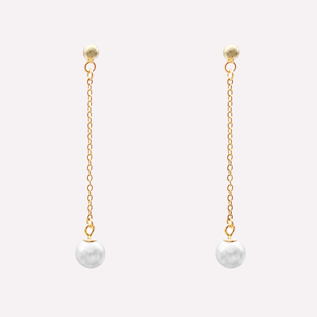 Dainty pearl dangle clip on earrings in gold