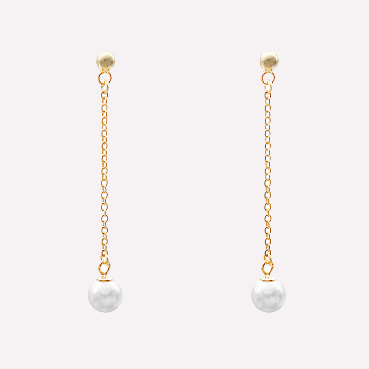 Dainty pearl dangle clip on earrings in gold