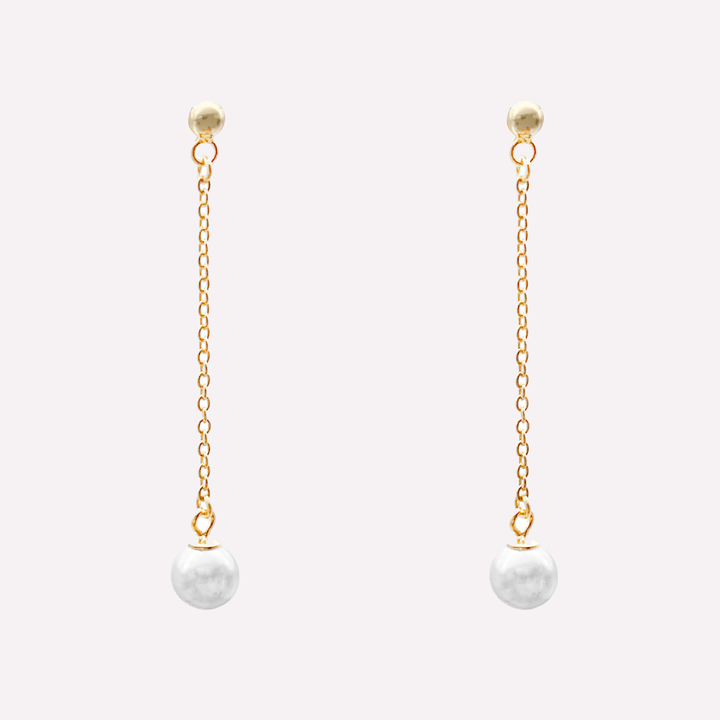 Dainty pearl dangle clip on earrings in gold