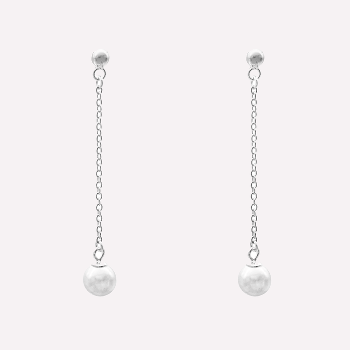 Dainty pearl dangle clip on earrings in silver